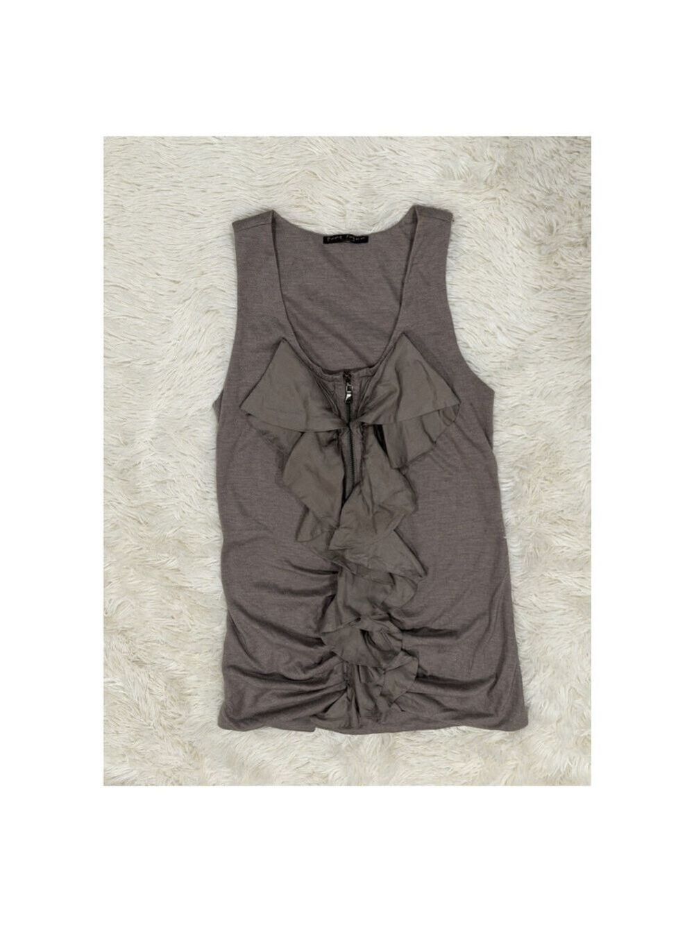 Ruffled Front Tank Top - Taupe Sz L - EUC